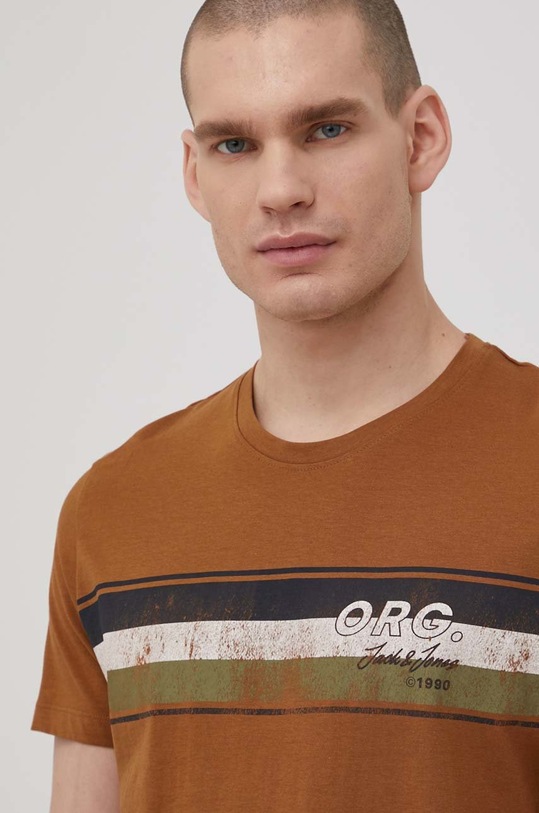 Jack & Jones t-shirt bawełniany brązowy 12205503.Rubber