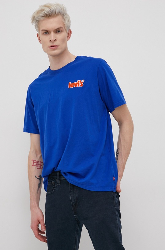 Bavlněné tričko Levi's kulatý modrá 16143.0398