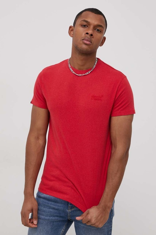 Bavlněné tričko Superdry kulatý červená M1011245A.5XD