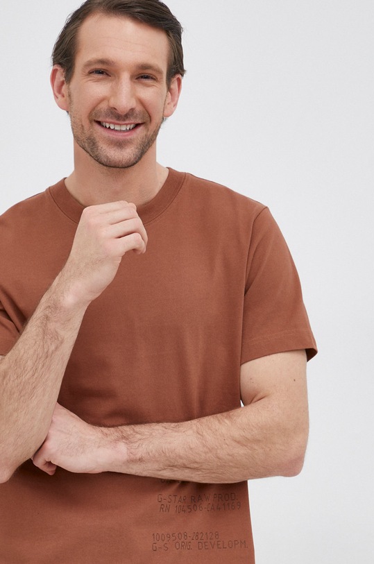 G-Star T-shirt bawełniany D20716.C784 brązowy D20716.C784