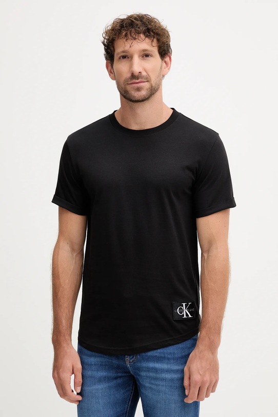 Bavlněné tričko Calvin Klein Jeans kulatý černá J30J315319.PPYY