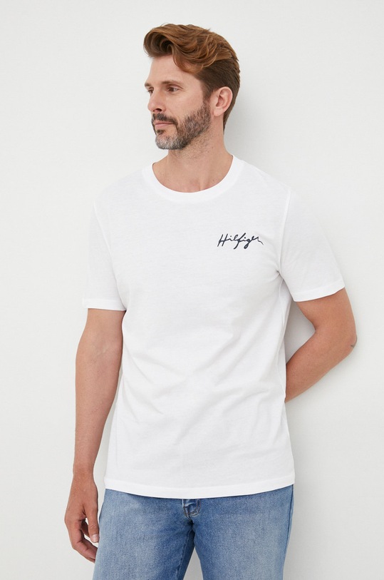 Bavlněné tričko Tommy Hilfiger potisk bílá UM0UM02314.PPYY