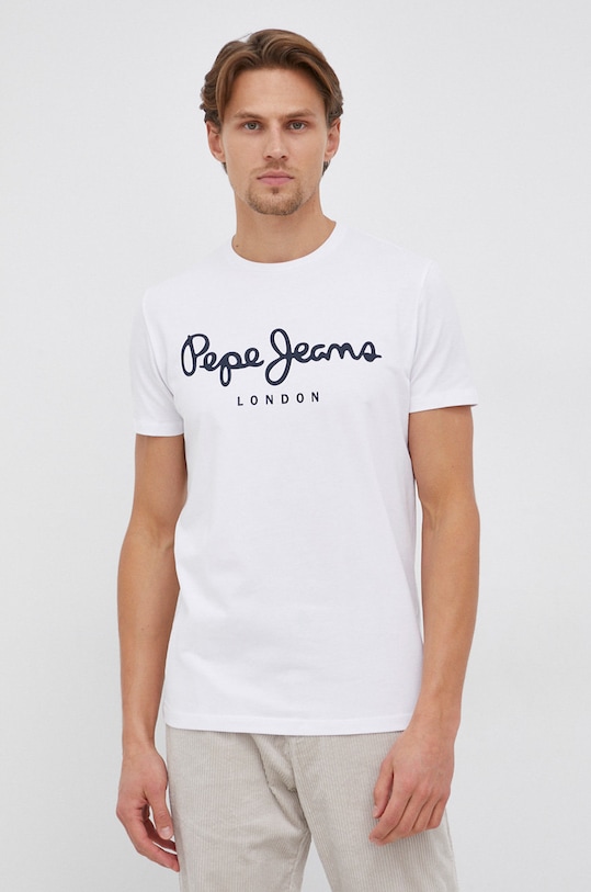 Pepe Jeans Tricou Original Stretch print alb PM508210.800