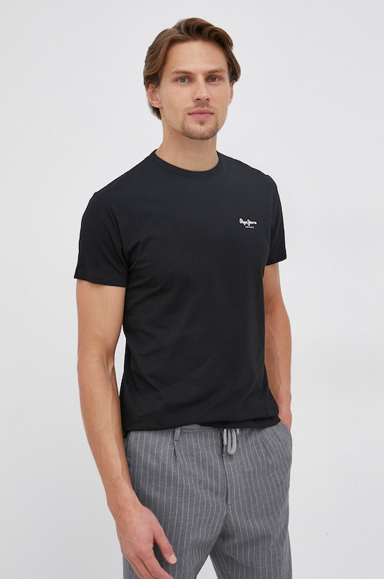 Pepe Jeans T-shirt Basic z elastanem czarny PM508212.999