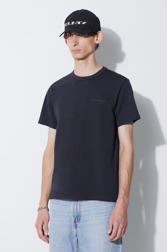 Odzież Woolrich t-shirt bawełniany CFWOTE0067MRUT2924 granatowy