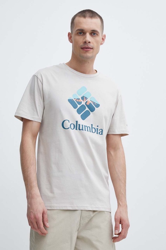 Columbia t-shirt bawełniany Rapid Ridge beżowy 1888813.
