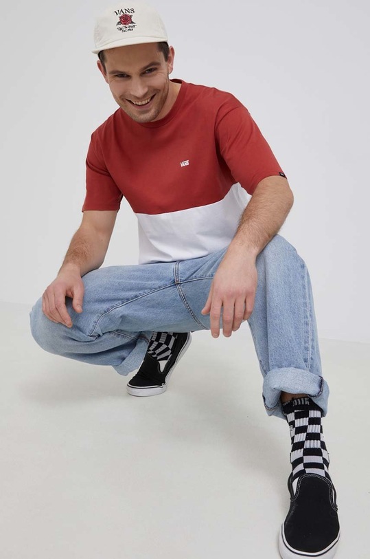 Bavlněné tričko Vans regular červená VN0A3CZDYUK1