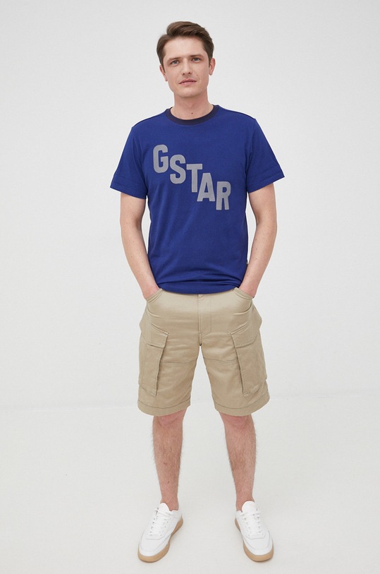 G-Star t-shirt bawełniany D21198.336 nadruk granatowy D21198.336