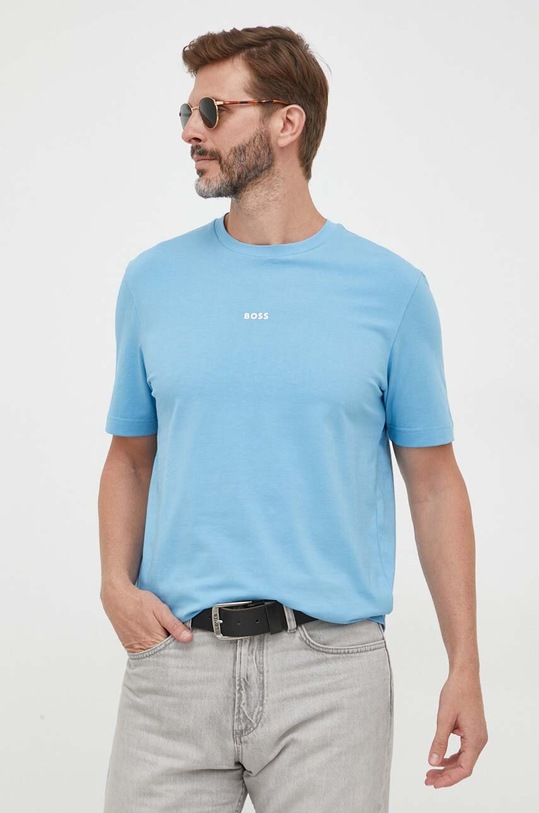 BOSS t-shirt BOSS ORANGE z elastanem niebieski 50473278