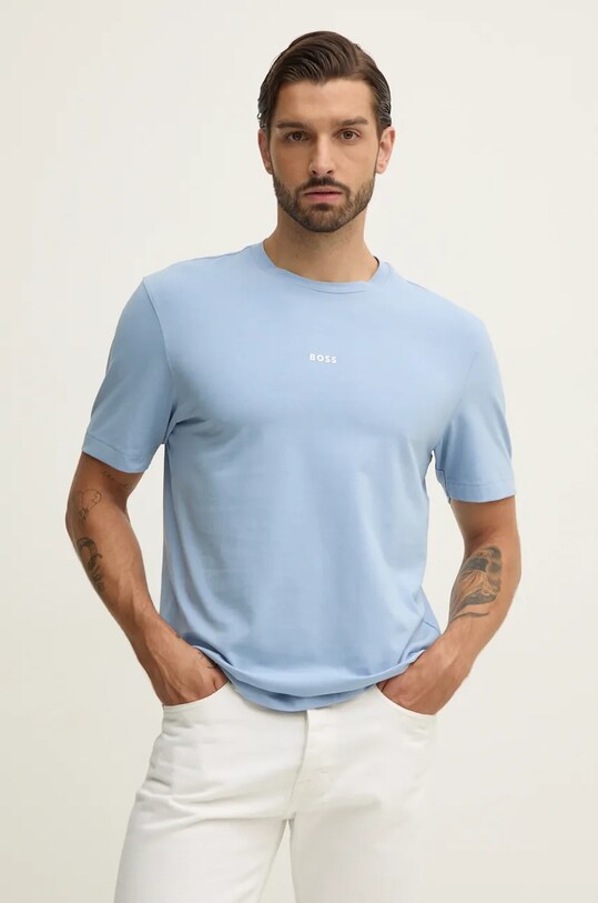 BOSS t-shirt BOSS ORANGE z elastanem niebieski 50473278
