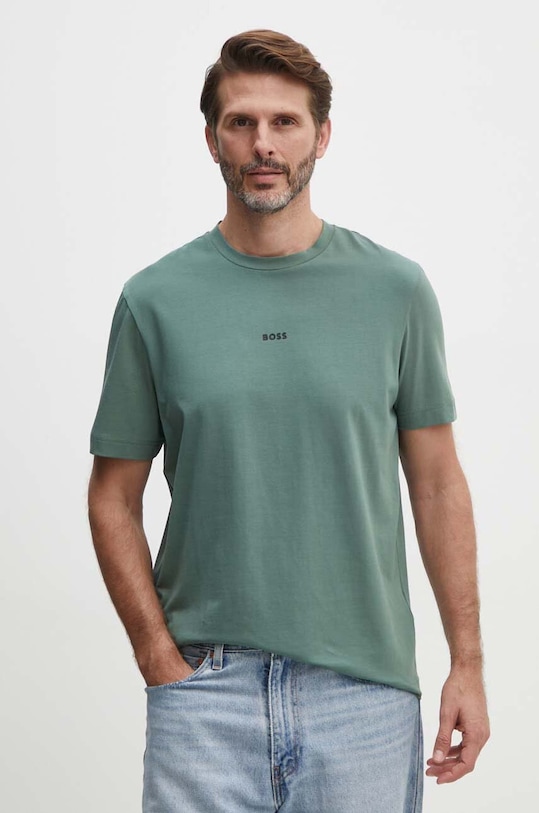 BOSS t-shirt BOSS ORANGE z elastanem zielony 50473278