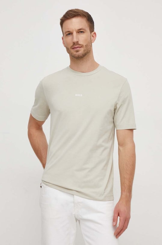 BOSS t-shirt BOSS ORANGE z elastanem zielony 50473278