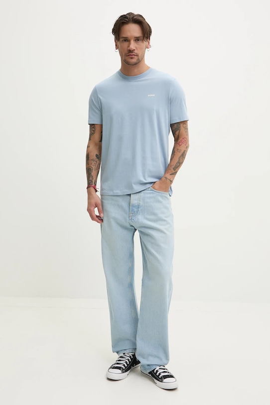 Bombažna kratka majica HUGO 50466158 modra AA00