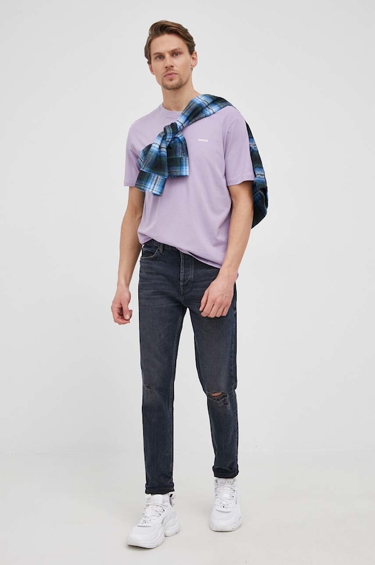 Bavlnené tričko HUGO Dero222 50466158 fialová AA00