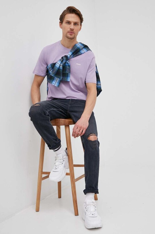 Bavlnené tričko HUGO Dero222 fialová 50466158