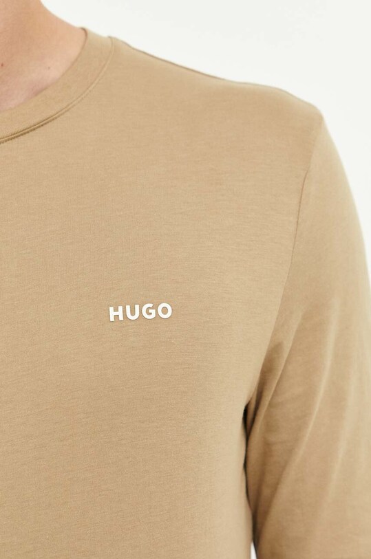 Βαμβακερή μπλούζα με μακριά μανίκια HUGO 50466159 μπεζ