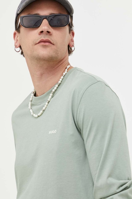 Bavlnené tričko s dlhým rukávom HUGO zelená 50466159