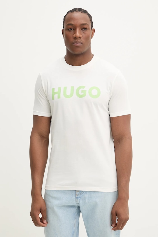 HUGO t-shirt bawełniany nadruk biały 50467556