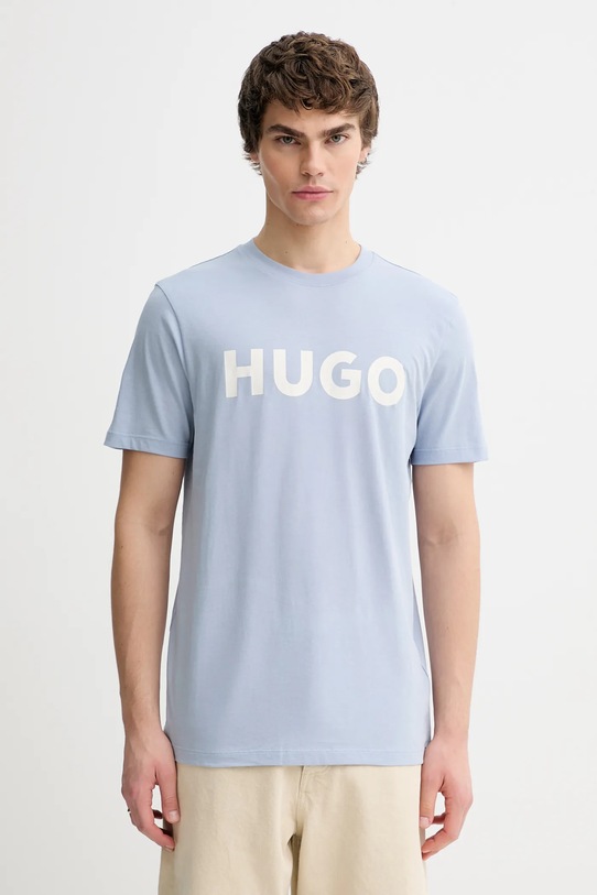 HUGO t-shirt bawełniany nadruk niebieski 50467556