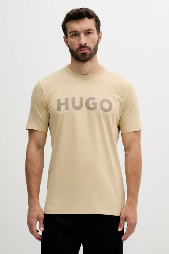 Хлопковая футболка HUGO хлопок бежевый 50467556