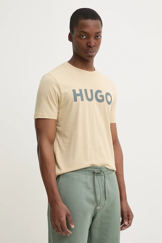 HUGO t-shirt bawełniany Dulivio nadruk beżowy 50467556