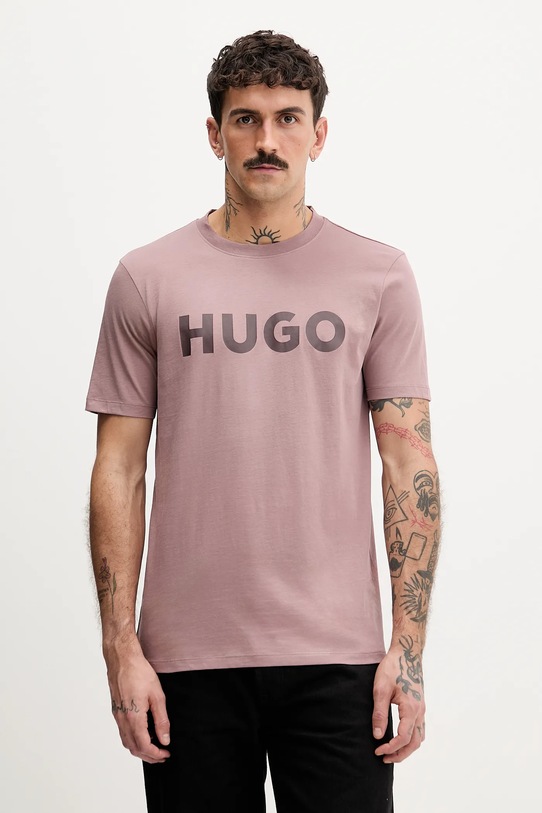 HUGO t-shirt bawełniany nadruk różowy 50467556