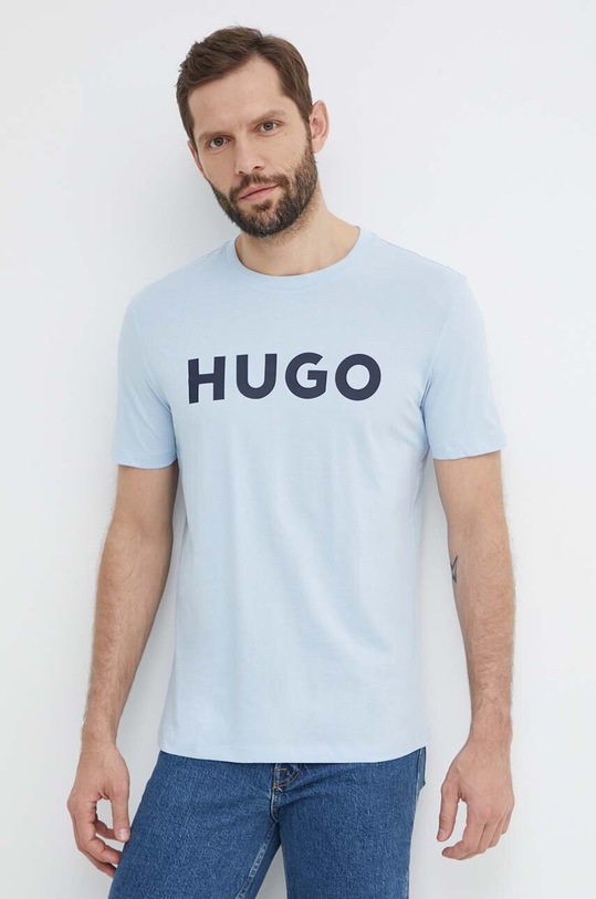 HUGO t-shirt bawełniany nadruk niebieski 50467556