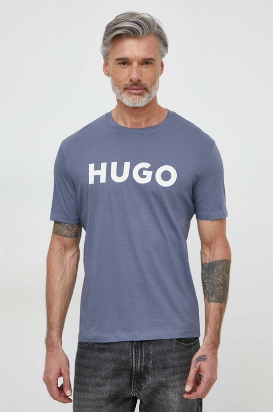 HUGO t-shirt bawełniany nadruk niebieski 50467556