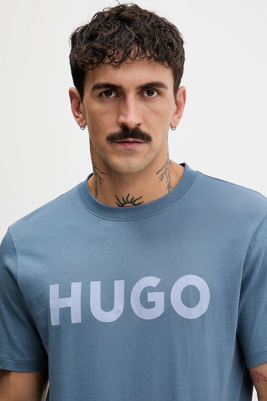 Bombažna kratka majica HUGO turkizna 50467556