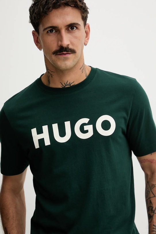 Bavlněné tričko HUGO zelená 50467556