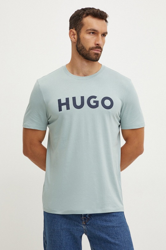 HUGO t-shirt bawełniany nadruk zielony 50467556