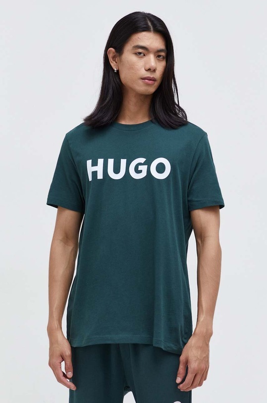 HUGO t-shirt bawełniany nadruk zielony 50467556