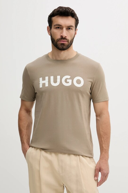 Хлопковая футболка HUGO хлопок бежевый 50467556