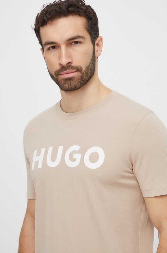 Oblečení Bavlněné tričko HUGO 50467556 béžová