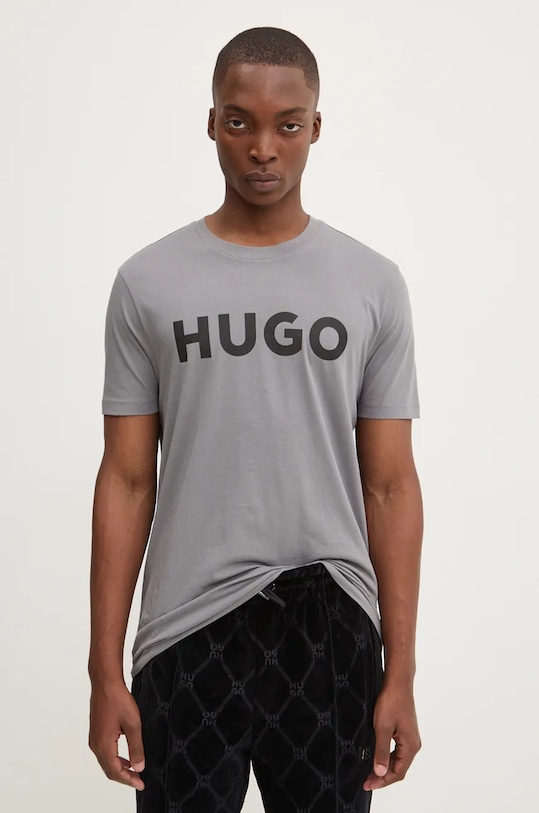 HUGO t-shirt bawełniany Dulivio nadruk szary 50467556
