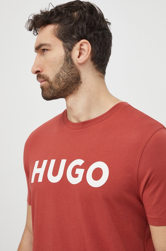 Bavlněné tričko HUGO kulatý červená 50467556