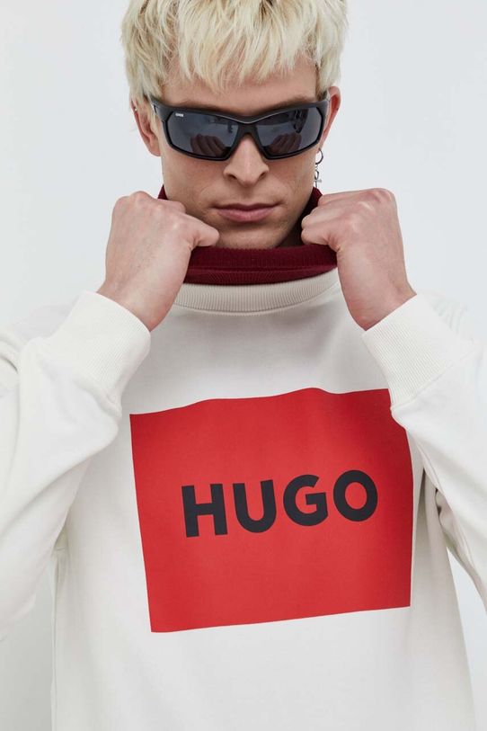 HUGO bluza bawełniana beżowy 50467944