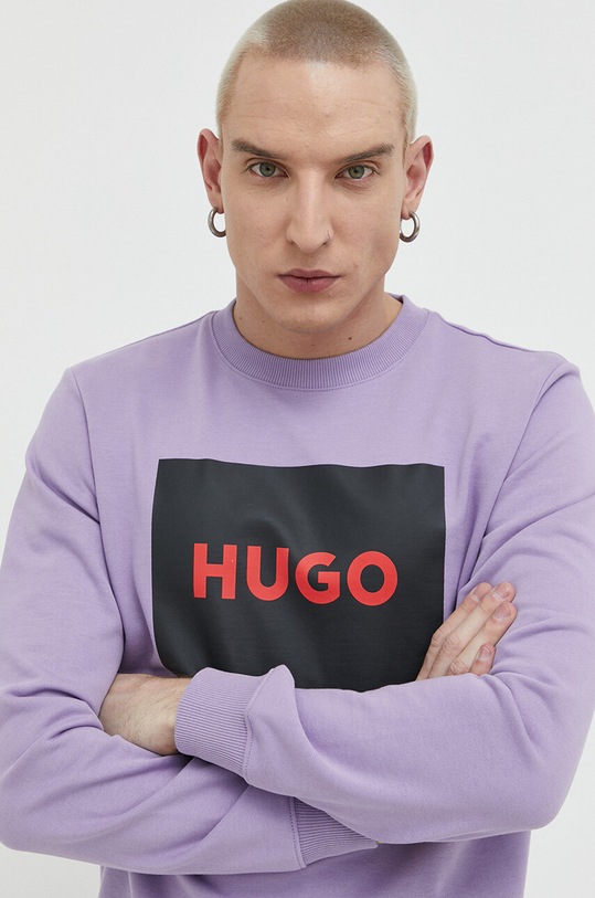 HUGO bluza bawełniana nadruk fioletowy 50467944
