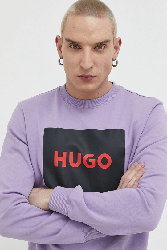 HUGO bluza bawełniana nadruk fioletowy 50467944