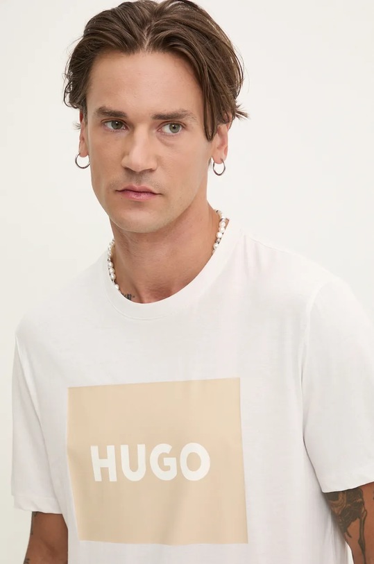 Bavlněné tričko HUGO 50467952 béžová AW25