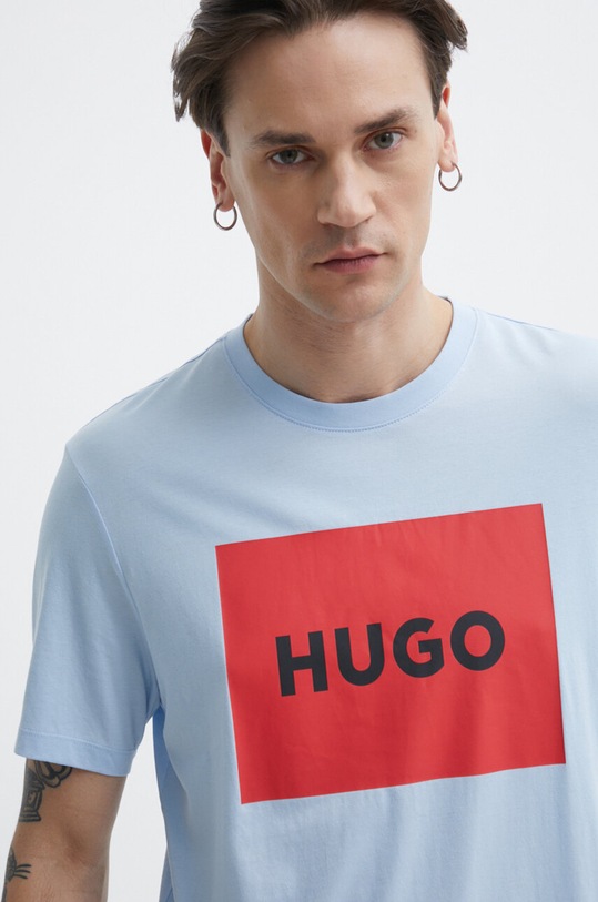 HUGO t-shirt bawełniany nadruk niebieski 50467952