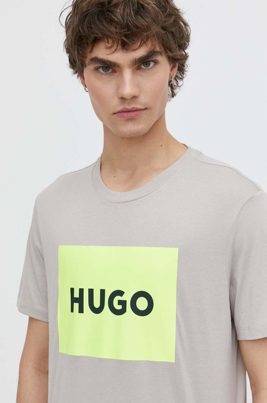Bavlněné tričko HUGO kulatý béžová 50467952