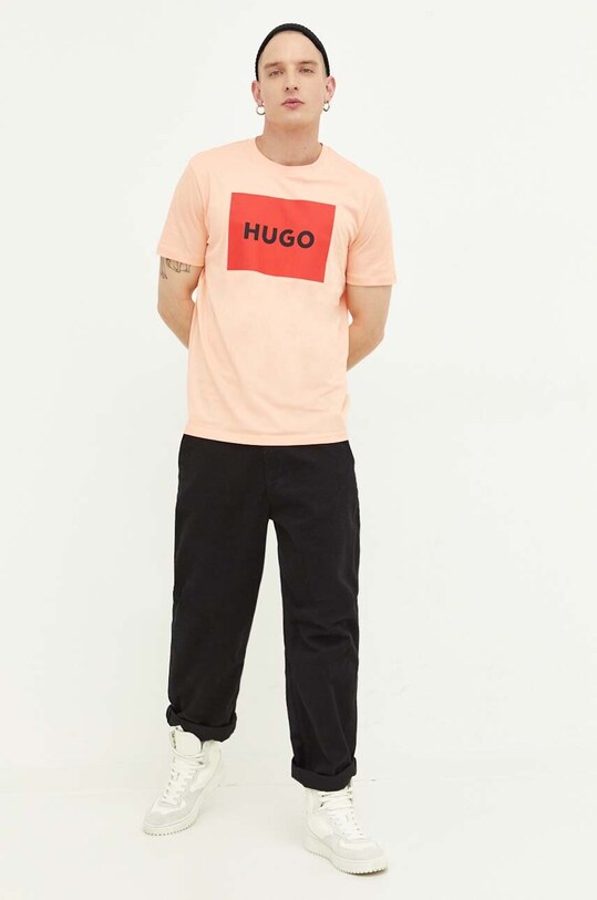 HUGO t-shirt bawełniany 50467952 pomarańczowy AW19