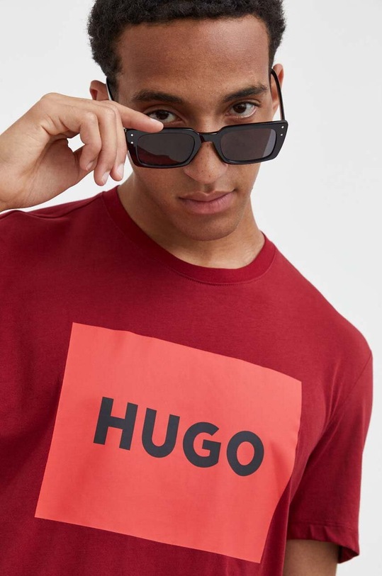 Памучна тениска HUGO свободна бордо 50467952