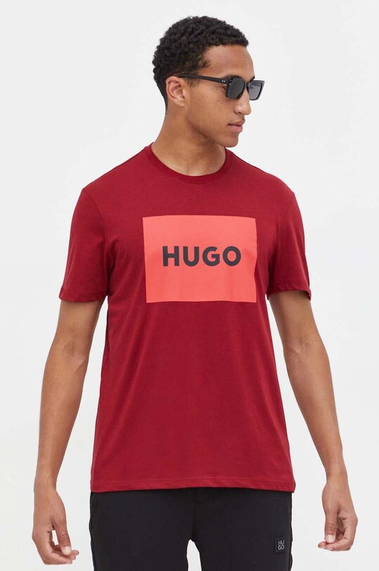 HUGO t-shirt bawełniany bordowy 50467952