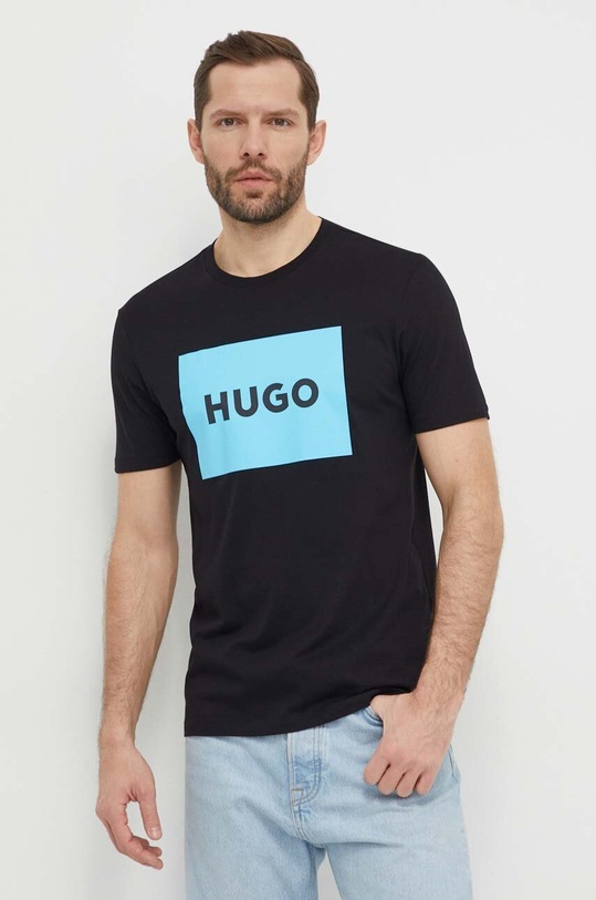Bavlněné tričko HUGO kulatý černá 50467952