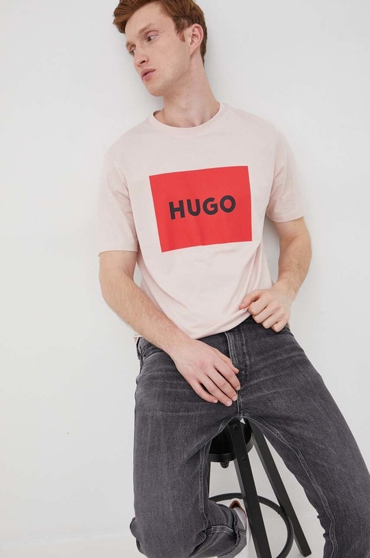 HUGO t-shirt bawełniany Dulive222 nadruk różowy 50467952