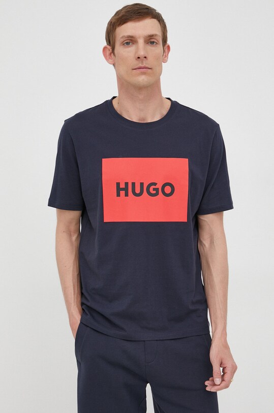 HUGO t-shirt bawełniany 50467952 nadruk granatowy 50467952