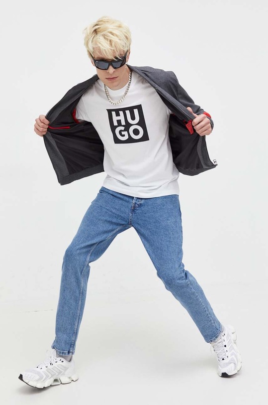 HUGO t-shirt bawełniany 50473891 beżowy AW23