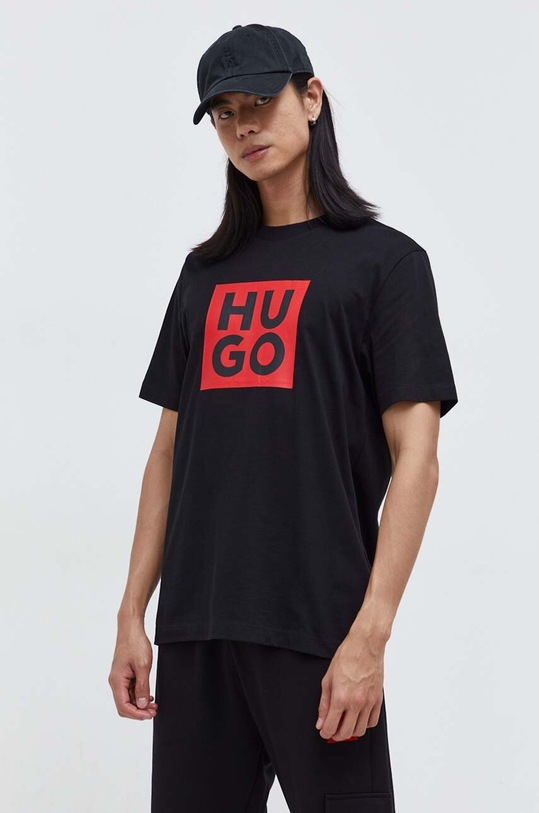 HUGO t-shirt bawełniany nadruk czarny 50473891
